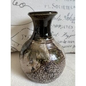 Studio Pottery Bud‎ Vase Brown Drip Glaze Handmade Rustic MCM Boho Home Decor